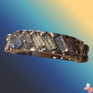 Baguette Crystal Stretch Band Ring Silver Tone Sparkle 120